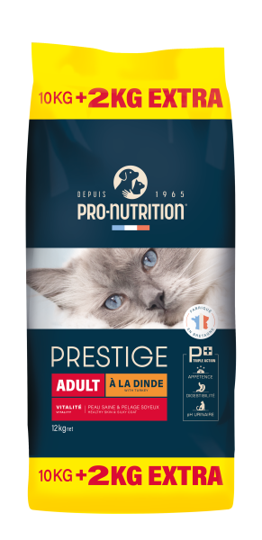 PRESTIGE CAT ADULT с ПУЙКА 10 кг + 2 кг гратис - Пълноценна храна за пораснали котки. Произведена във Франция.