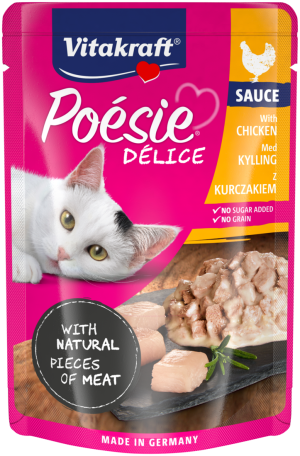 Паучове за котки - вкусен сос с истински парченца пилешко месо 85 г - Vitakraft POESIE Pouch